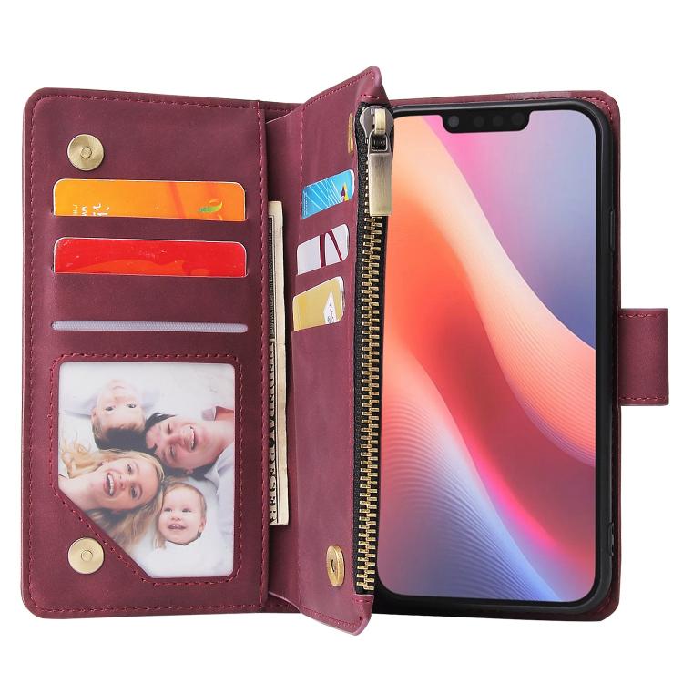 For iPhone 16e Multifunctional Multi-Card Wallet Phone Leather Case(Wine Red) - iPhone 16e Cases by buy2fix | Online Shopping UK | buy2fix