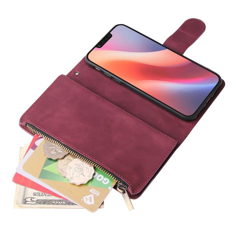 For iPhone 16e Multifunctional Multi-Card Wallet Phone Leather Case(Wine Red) - iPhone 16e Cases by buy2fix | Online Shopping UK | buy2fix