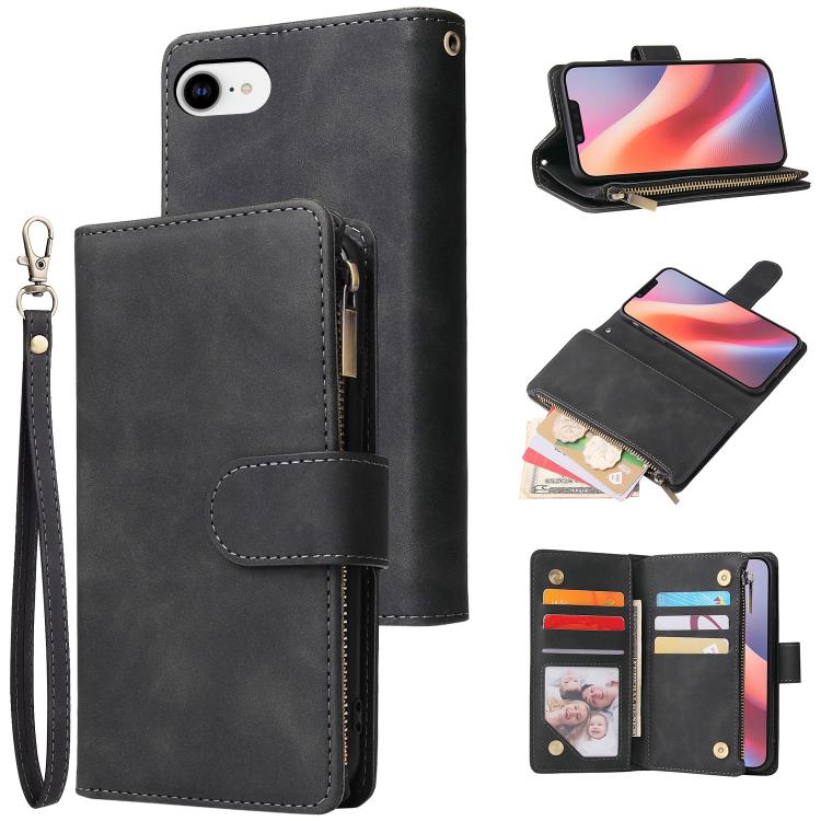 For iPhone 16e Multifunctional Multi-Card Wallet Phone Leather Case(Black) - iPhone 16e Cases by buy2fix | Online Shopping UK | buy2fix