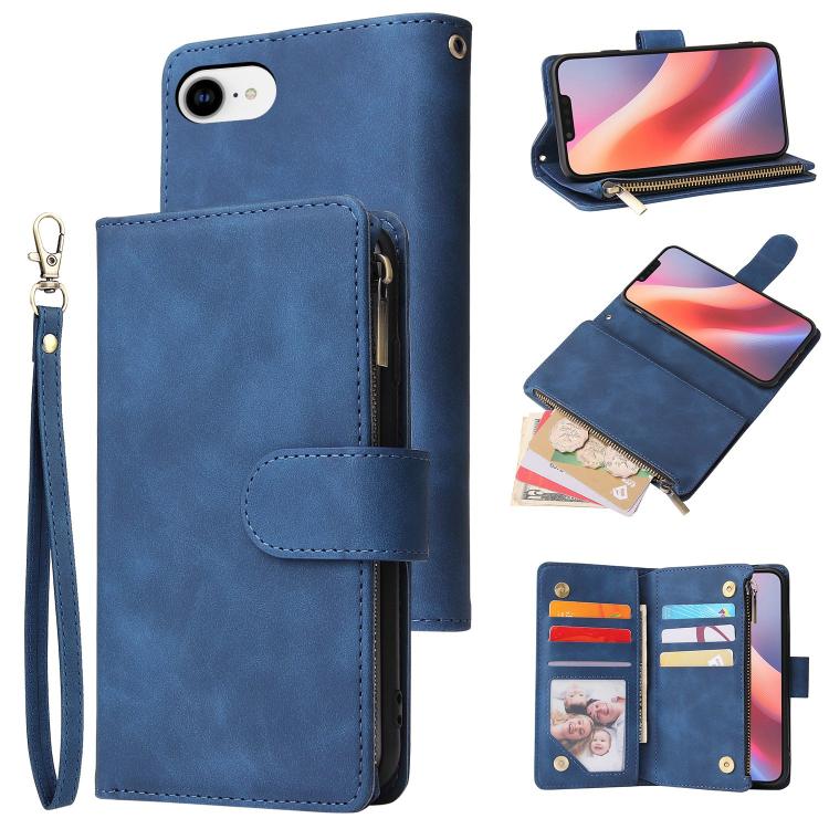 For iPhone 16e Multifunctional Multi-Card Wallet Phone Leather Case(Dark Blue) - iPhone 16e Cases by buy2fix | Online Shopping UK | buy2fix