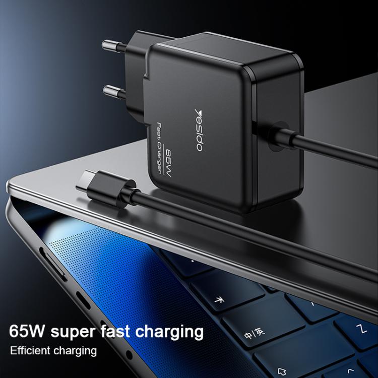 Yesido YC75 PD65W 2m USB-C / Type-C Cable Laptop Charger, EU Plug(Black) - Cable & Adapter by Yesido | Online Shopping UK | buy2fix