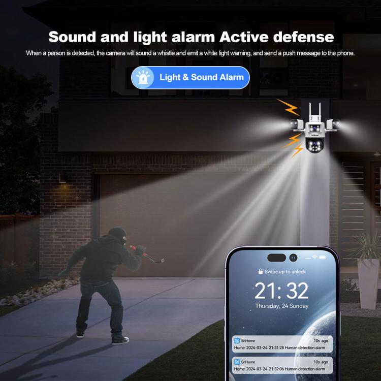 SriHome SH066 8MP HD Quad Lens Security Camera, Support Full Color Night Vision / Two-way Audio(AU Plug) - Wireless Camera by SriHome | Online Shopping UK | buy2fix