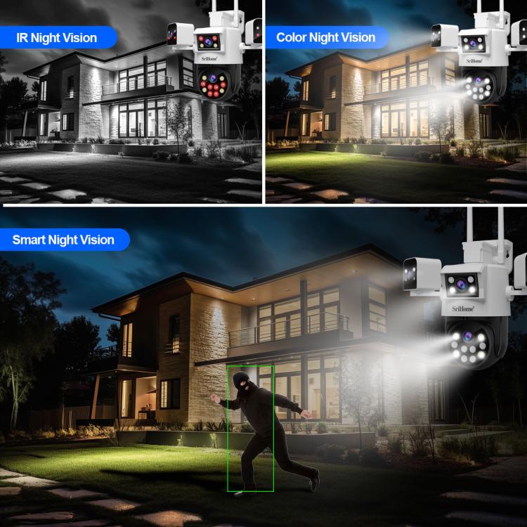 SriHome SH066 8MP HD Quad Lens Security Camera, Support Full Color Night Vision / Two-way Audio(AU Plug) - Wireless Camera by SriHome | Online Shopping UK | buy2fix