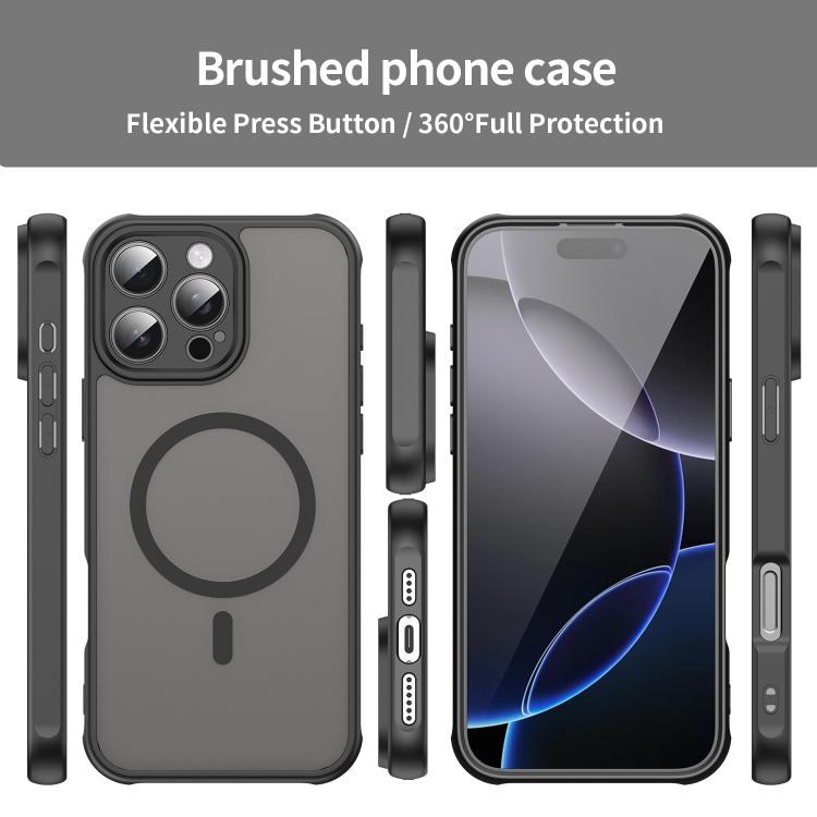 For iPhone 16e Fan Dun Series TPU Hybrid PC Frosted Magsafe Phone Case(Black) - iPhone 16e Cases by buy2fix | Online Shopping UK | buy2fix