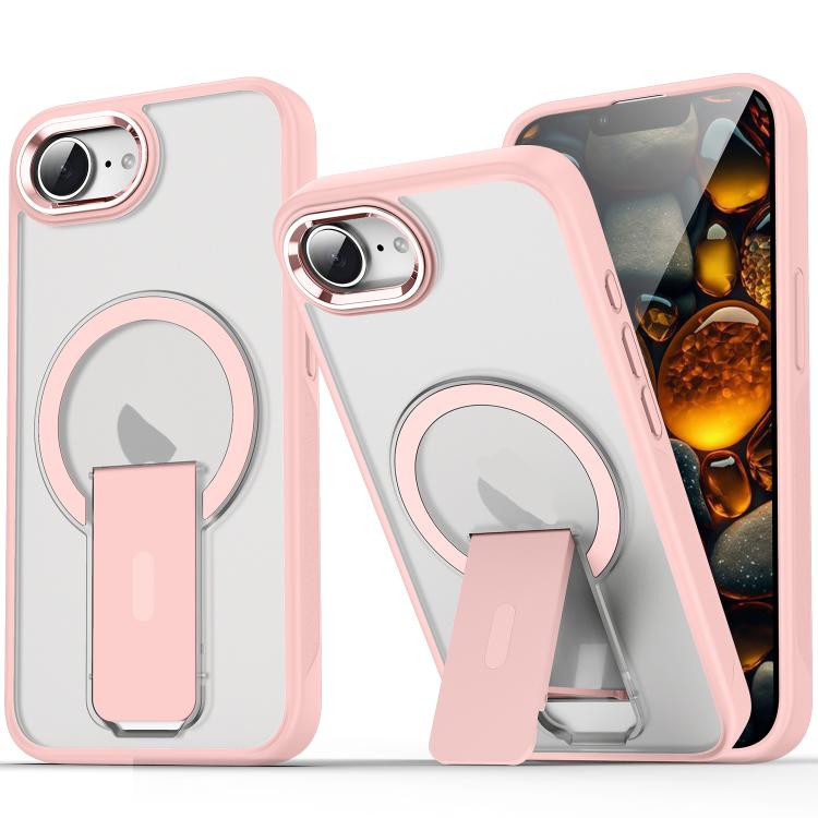 For iPhone 16e Acrylic Hybrid TPU MagSafe Holder Phone Case(Pink) - iPhone 16e Cases by buy2fix | Online Shopping UK | buy2fix