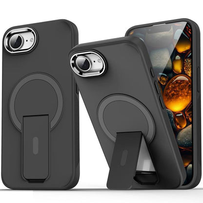 For iPhone 16e Acrylic Hybrid TPU MagSafe Holder Phone Case(Black) - iPhone 16e Cases by buy2fix | Online Shopping UK | buy2fix