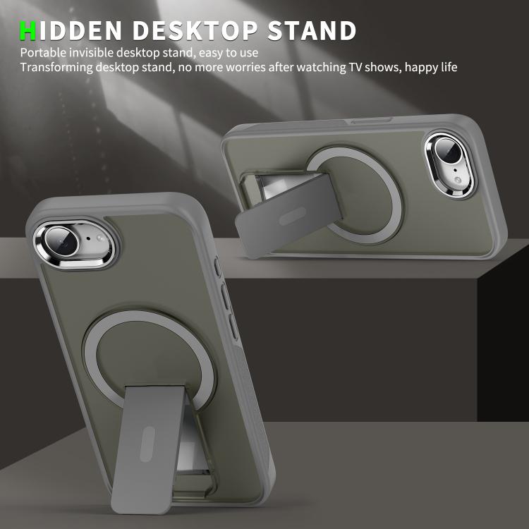 For iPhone 16e Acrylic Hybrid TPU MagSafe Holder Phone Case(Titanium Grey) - iPhone 16e Cases by buy2fix | Online Shopping UK | buy2fix