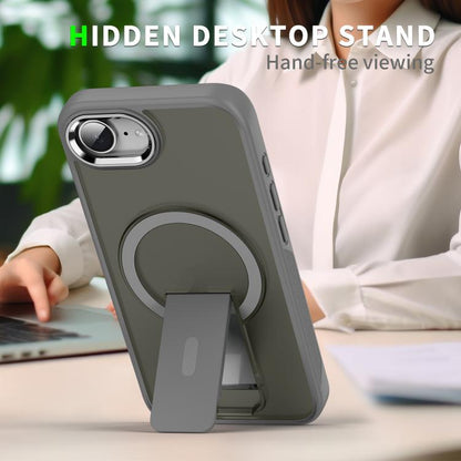 For iPhone 16e Acrylic Hybrid TPU MagSafe Holder Phone Case(Titanium Grey) - iPhone 16e Cases by buy2fix | Online Shopping UK | buy2fix