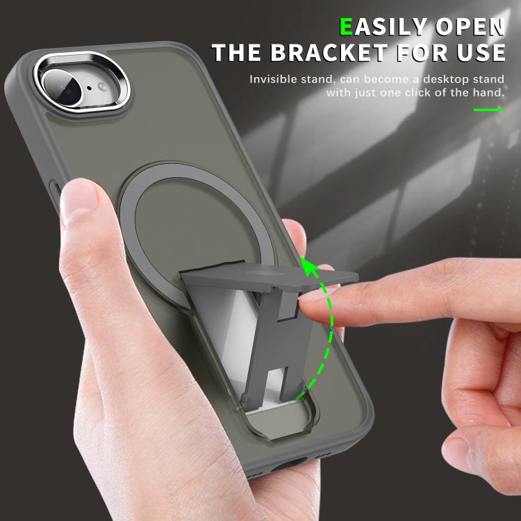 For iPhone 16e Acrylic Hybrid TPU MagSafe Holder Phone Case(Titanium Grey) - iPhone 16e Cases by buy2fix | Online Shopping UK | buy2fix