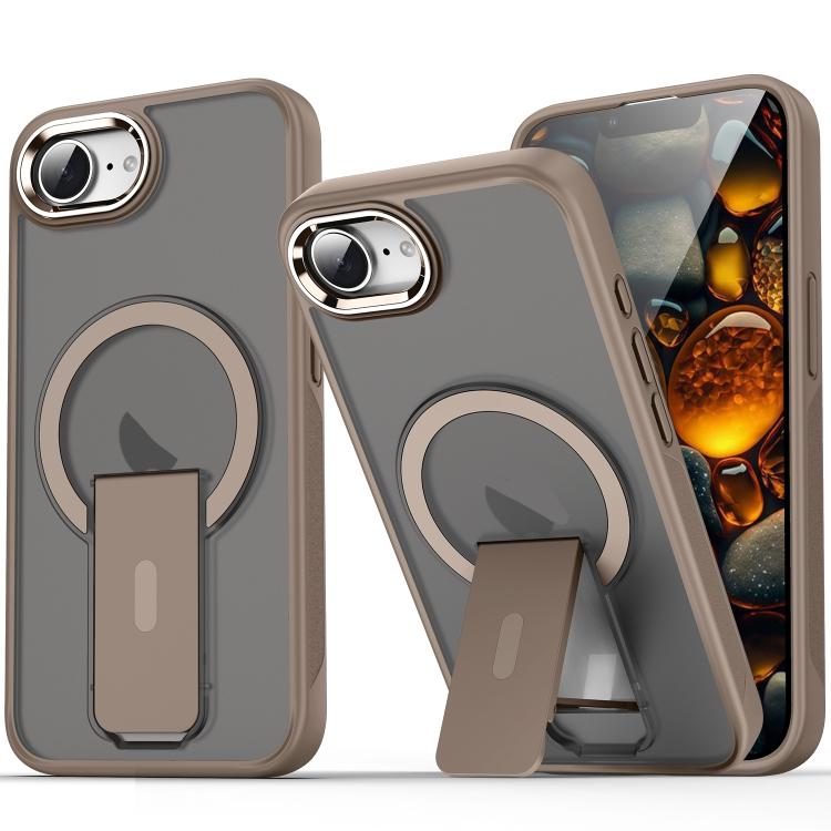 For iPhone 16e Acrylic Hybrid TPU MagSafe Holder Phone Case(Gold) - iPhone 16e Cases by buy2fix | Online Shopping UK | buy2fix