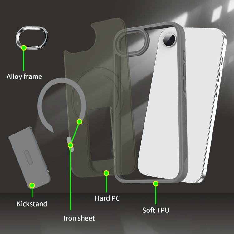 For iPhone 16e Acrylic Hybrid TPU MagSafe Holder Phone Case(Transparent Black) - iPhone 16e Cases by buy2fix | Online Shopping UK | buy2fix