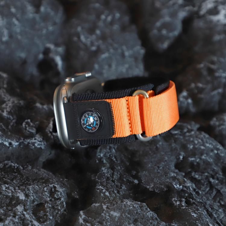 For Apple Watch 46mm / 49mm / 45mm / 44mm Kalebol Compass Nylon Loop Watch Strap(Black Orange) - Watch Bands by Kalebol | Online Shopping UK | buy2fix