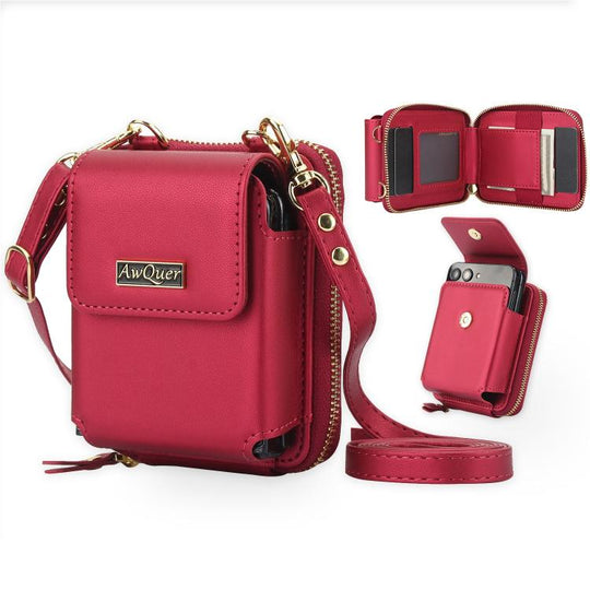For Samsung Galaxy Z Flip7 /7 FE /6 /5 AwQuer AW005 Crossbody Folding Phone Leather Bag(Red)