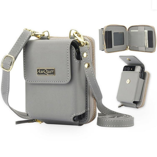 For Samsung Galaxy Z Flip7 /7 FE /6 /5 AwQuer AW005 Crossbody Folding Phone Leather Bag(Grey)