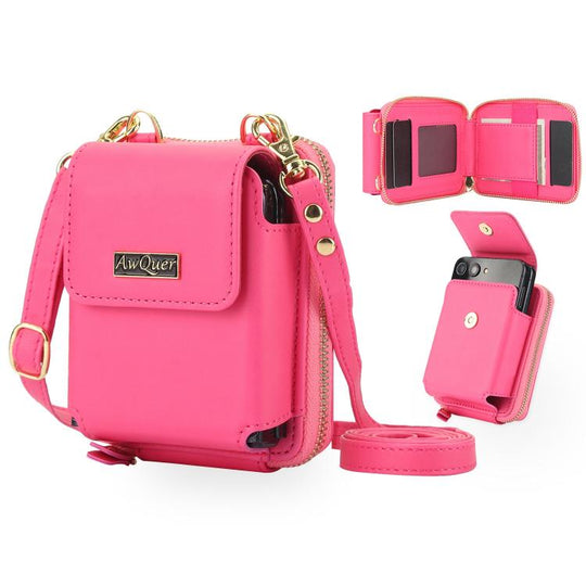 For Samsung Galaxy Z Flip7 /7 FE /6 /5 AwQuer AW005 Crossbody Folding Phone Leather Bag(Rose Red)