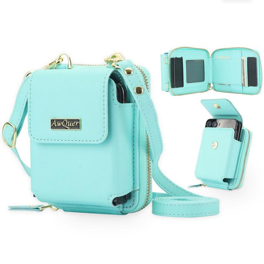 For Samsung Galaxy Z Flip7 /7 FE /6 /5 AwQuer AW005 Crossbody Folding Phone Leather Bag(Light Green)