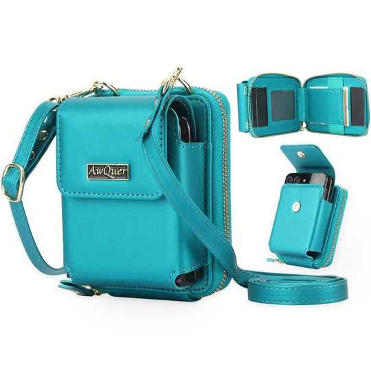 For Samsung Galaxy Z Flip7 /7 FE /6 /5 AwQuer AW005 Crossbody Folding Phone Leather Bag(Dark Green)
