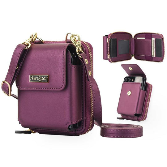 For Samsung Galaxy Z Flip7 /7 FE /6 /5 AwQuer AW005 Crossbody Folding Phone Leather Bag(Dark Purple)