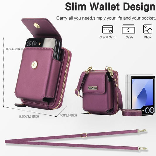 For Samsung Galaxy Z Flip7 /7 FE /6 /5 AwQuer AW005 Crossbody Folding Phone Leather Bag(Dark Purple) - Galaxy Phone Cases by Awquer | Online Shopping UK | buy2fix