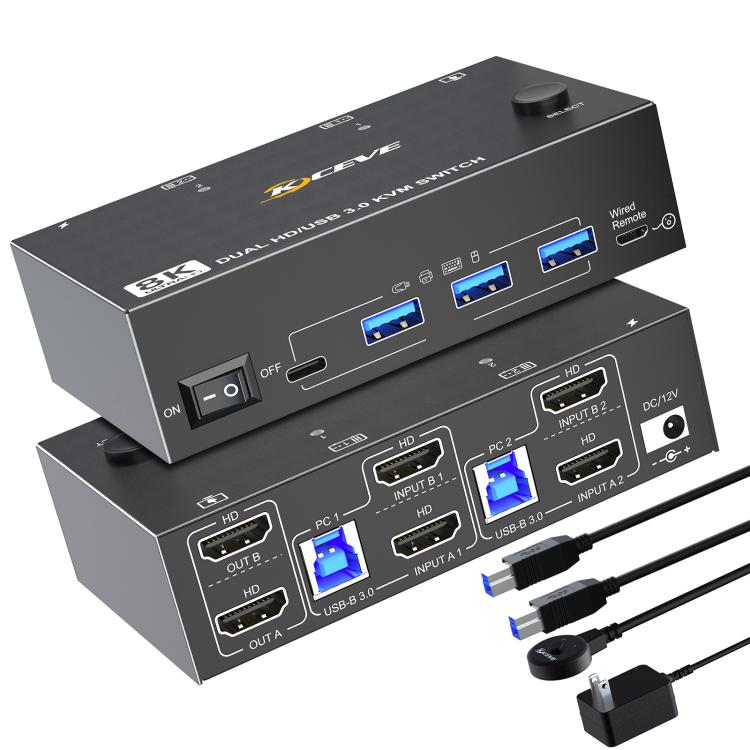 KC-KVM8202 8K 60Hz USB3.0 / HDMI 2-Port Dual Monitor KVM Switch, US Plug - Switch by buy2fix | Online Shopping UK | buy2fix