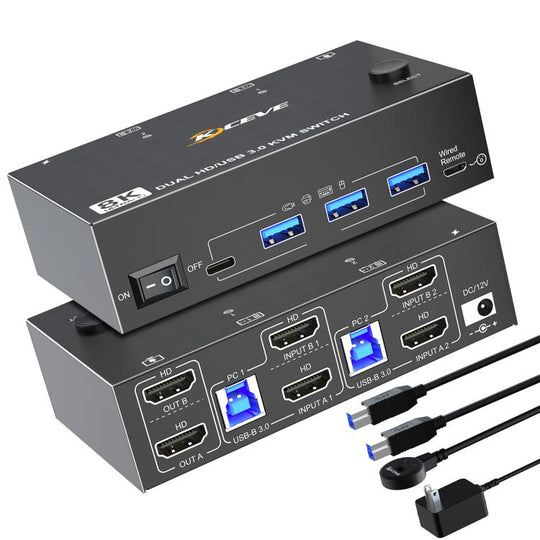KC-KVM8202 8K 60Hz USB3.0 / HDMI 2-Port Dual Monitor KVM Switch, AU Plug