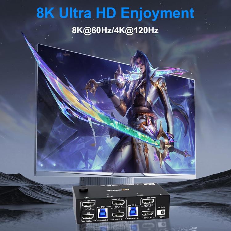 KC-KVM8202 8K 60Hz USB3.0 / HDMI 2-Port Dual Monitor KVM Switch, UK Plug - Switch by buy2fix | Online Shopping UK | buy2fix