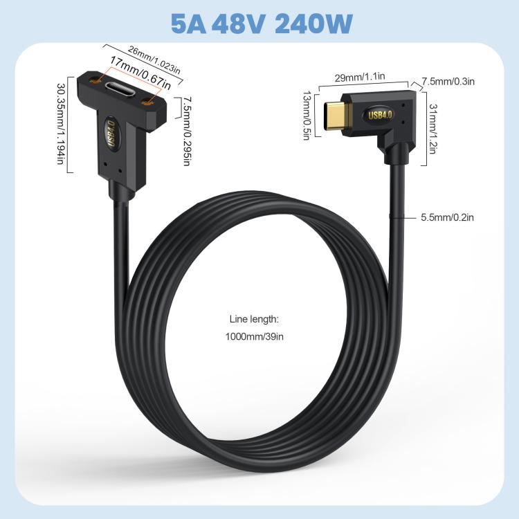 240W Type-C Male Elbow to Type-C Female Screw Fixed Panel Extension Cable with Ear, Length:1m - Cable & Adapters by buy2fix | Online Shopping UK | buy2fix