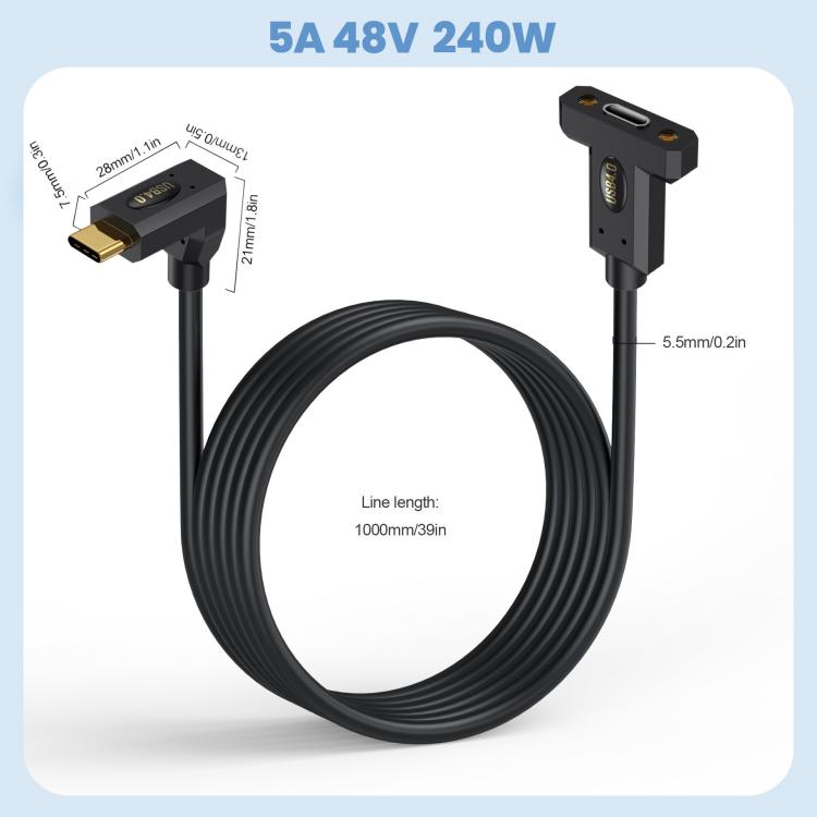 Type-C Straight Elbow to Type-C Female Screw Fixed Panel Extension Cable with Ear, Length:0.3m - Cable & Adapters by buy2fix | Online Shopping UK | buy2fix