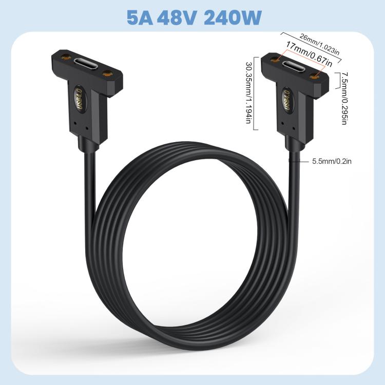 USB4 Type-C Female Ear to Type-C Female Ear Screw Fixed Panel Extension Cable, Length:0.6m - Cable & Adapters by buy2fix | Online Shopping UK | buy2fix