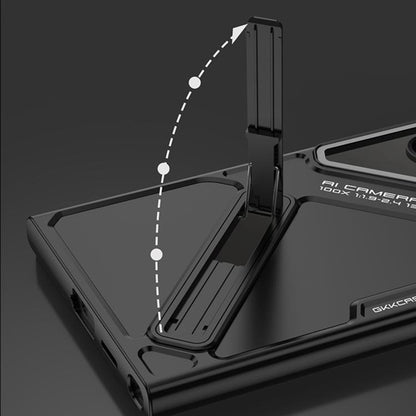 For Samsung Galaxy S24 Ultra 5G GKK Mech Style Ultra-thin Folding Holder Phone Case, Not Included Pen(Black) - Galaxy S24 Ultra 5G Cases by GKK | Online Shopping UK | buy2fix