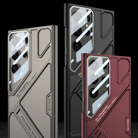 For Samsung Galaxy S23 Ultra 5G GKK Mech Style Ultra-thin Folding Holder Phone Case, Not Included Pen(Black) - Galaxy S23 Ultra 5G Cases by GKK | Online Shopping UK | buy2fix