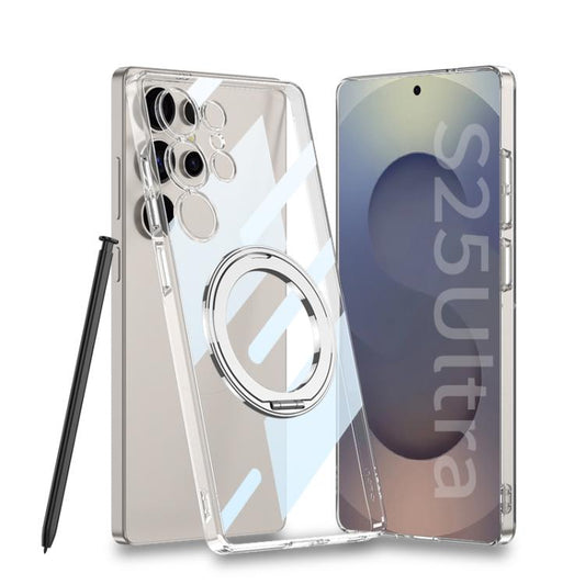 For Samsung Galaxy S25 Ultra 5G GKK PC Phone Case with Magnetic Rotating Holder, Not Included Pen(Transparent) - Galaxy Phone Cases by GKK | Online Shopping UK | buy2fix