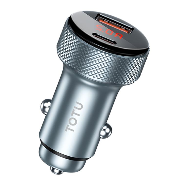 TOTU CC-4 48W USB-A and USB-C / Type-C Digital Display Dual Ports Fast Charging Car Charger(Grey) - Car Charger by TOTUDESIGN | Online Shopping UK | buy2fix