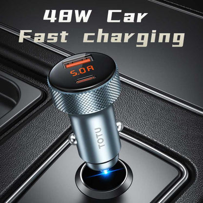 TOTU CC-4 48W USB-A and USB-C / Type-C Digital Display Dual Ports Fast Charging Car Charger(Grey) - Car Charger by TOTUDESIGN | Online Shopping UK | buy2fix