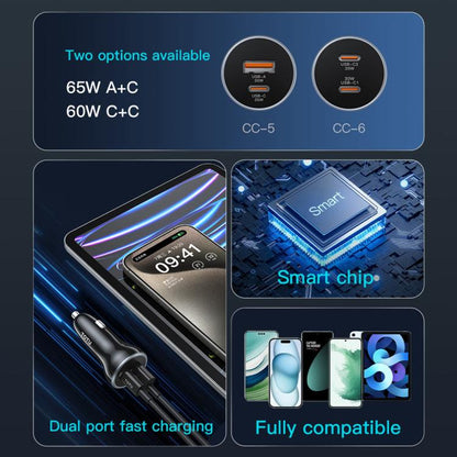 TOTU CC-5 65W USB-A and USB-C / Type-C Dual Ports Fast Charging Car Charger(Black) - Car Charger by TOTUDESIGN | Online Shopping UK | buy2fix