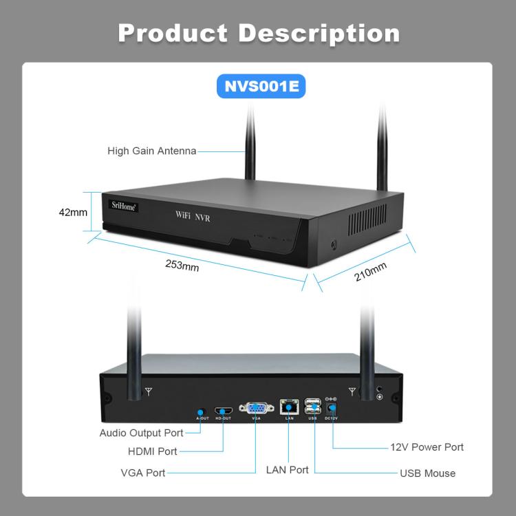 SriHome NVS001E-IPC039B 5MP 8CH HD NVR Wireless Cameras Set, Plug:US Plug - Video Recorder Kit by SriHome | Online Shopping UK | buy2fix