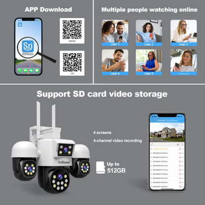 SriHome SH069 8MP 3X Digital Zoom HD Quad-lens Security Camera, Plug:EU Plug - Wireless Camera by SriHome | Online Shopping UK | buy2fix