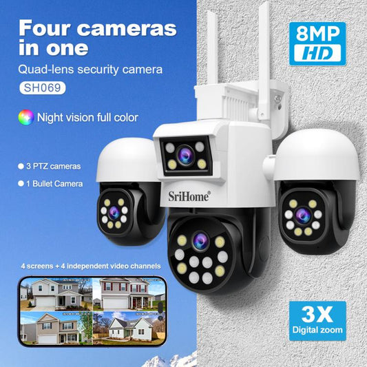 SriHome SH069 8MP 3X Digital Zoom HD Quad-lens Security Camera, Plug:US Plug - Wireless Camera by SriHome | Online Shopping UK | buy2fix