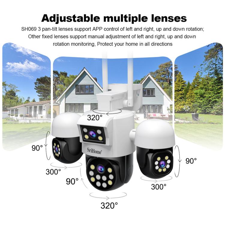 SriHome SH069 8MP 3X Digital Zoom HD Quad-lens Security Camera, Plug:US Plug - Wireless Camera by SriHome | Online Shopping UK | buy2fix