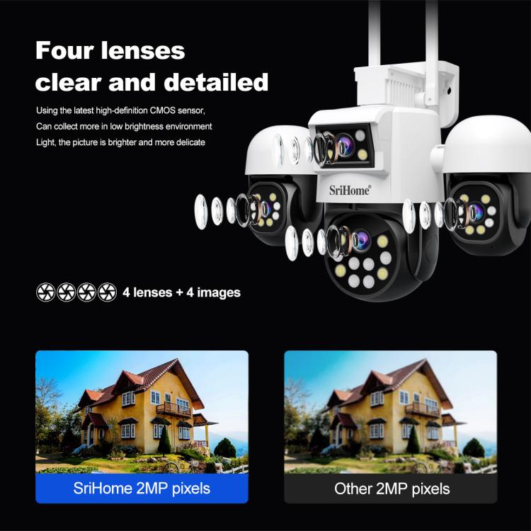 SriHome SH069 8MP 3X Digital Zoom HD Quad-lens Security Camera, Plug:US Plug - Wireless Camera by SriHome | Online Shopping UK | buy2fix