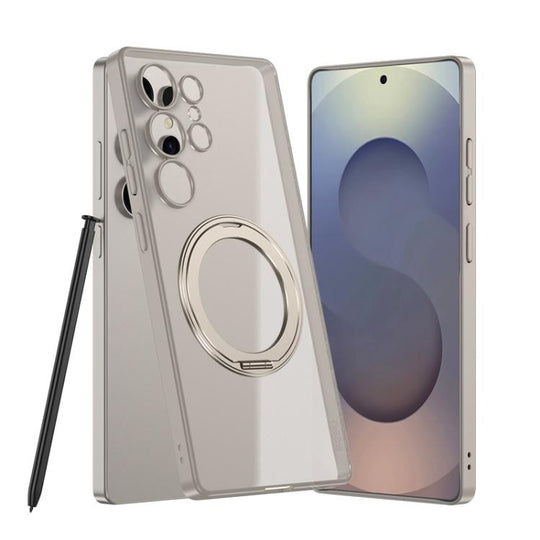 For Samsung Galaxy S24 Ultra 5G Frosted Skin-feel Magnetic Rotating Holder Phone Case, Not Included Pen(Titanium Gray)