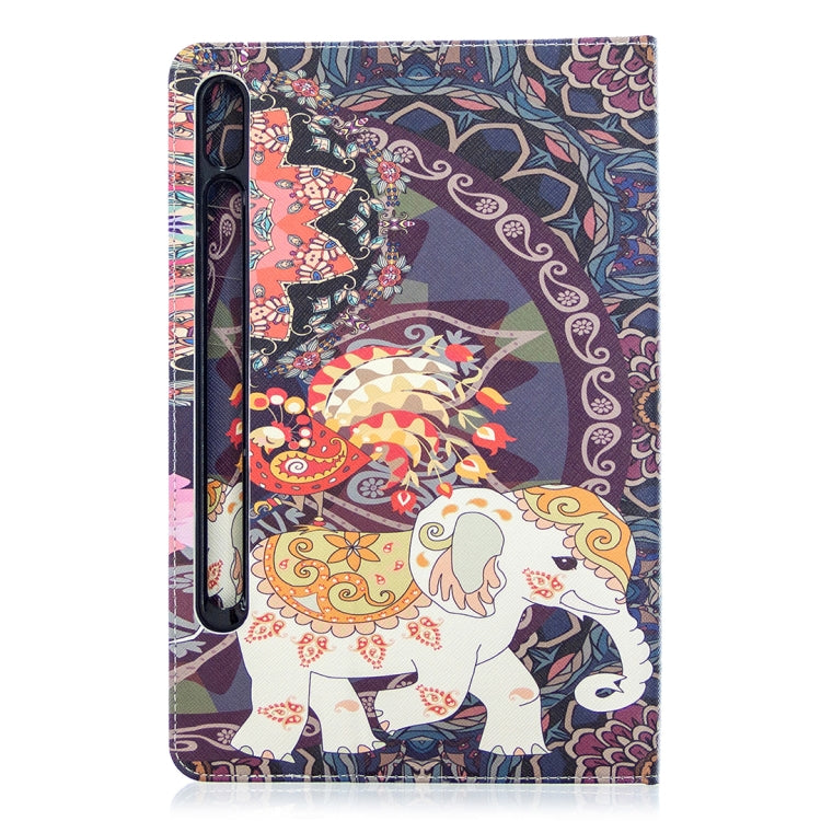 For Samsung Galaxy Tab S8 / Galaxy Tab S7 T870 Colored Drawing Pattern Horizontal Flip Leather Case with Holder & Card Slots & Wallet(Flower Elephant) - Galaxy Tab S8 Cases by buy2fix | Online Shopping UK | buy2fix