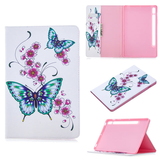 For Samsung Galaxy Tab S8 / Galaxy Tab S7 T870 Colored Drawing Pattern Horizontal Flip Leather Case with Holder & Card Slots & Wallet(Peach Blossom Butterfly) by buy2fix