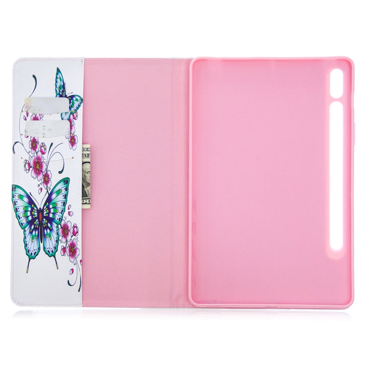 For Samsung Galaxy Tab S8 / Galaxy Tab S7 T870 Colored Drawing Pattern Horizontal Flip Leather Case with Holder & Card Slots & Wallet(Peach Blossom Butterfly) - Galaxy Tab S8 Cases by buy2fix | Online Shopping UK | buy2fix