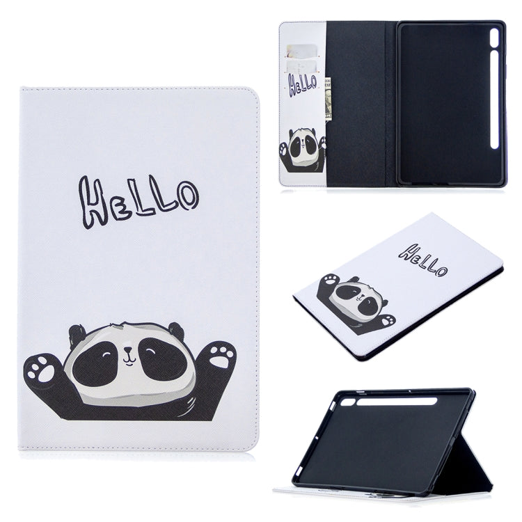 For Samsung Galaxy Tab S8 / Galaxy Tab S7 T870 Colored Drawing Pattern Horizontal Flip Leather Case with Holder & Card Slots & Wallet(Hello Panda) by buy2fix
