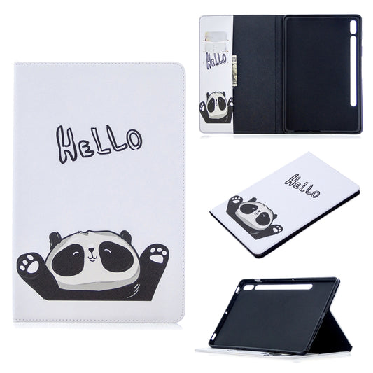 For Samsung Galaxy Tab S8 / Galaxy Tab S7 T870 Colored Drawing Pattern Horizontal Flip Leather Case with Holder & Card Slots & Wallet(Hello Panda) by buy2fix