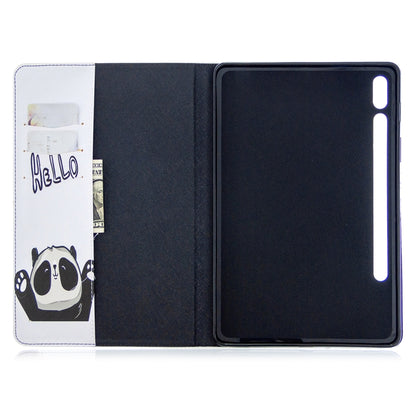 For Samsung Galaxy Tab S8 / Galaxy Tab S7 T870 Colored Drawing Pattern Horizontal Flip Leather Case with Holder & Card Slots & Wallet(Hello Panda) by buy2fix
