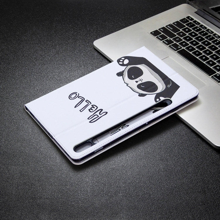 For Samsung Galaxy Tab S8 / Galaxy Tab S7 T870 Colored Drawing Pattern Horizontal Flip Leather Case with Holder & Card Slots & Wallet(Hello Panda) by buy2fix