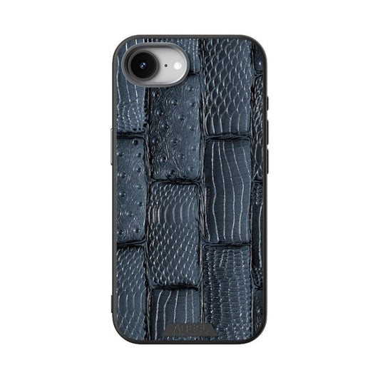 For iPhone 16e ABEEL Beast Pattern 6D Micro-Embossed MagSafe Genuine Leather Phone Case(Blue) - iPhone 16e Cases by buy2fix | Online Shopping UK | buy2fix