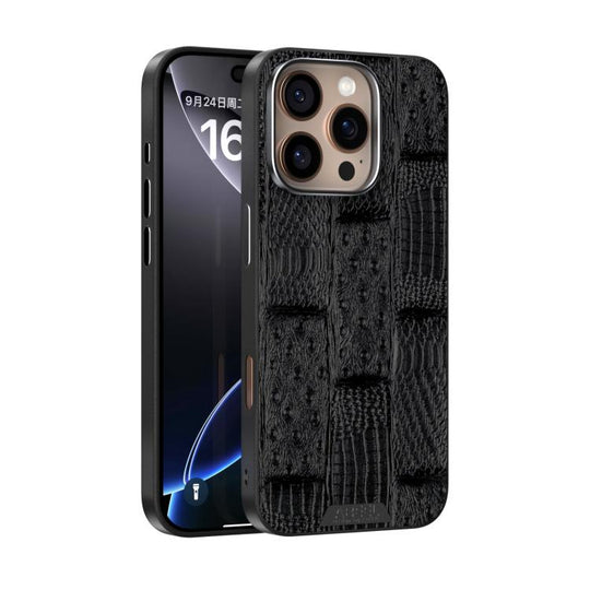 For iPhone 16 Pro Max ABEEL Beast Pattern 6D Micro-Embossed MagSafe Genuine Leather Phone Case(Black)